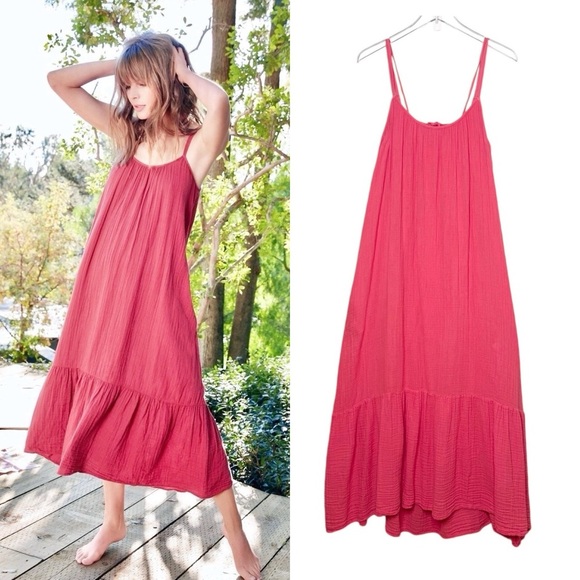 XiRENA Kellyn Chelsea Gauze Scoop Tie Back Women’s Strappy Tier Maxi Dress Sz M - Picture 1 of 15